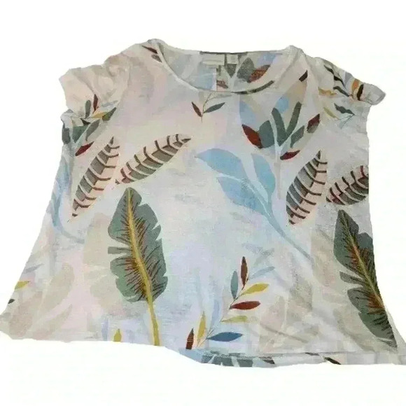 Cynthia Rowley Linen Top Womens 1X Boho Flowy Fall Floral Leaves Lagenlook - Picture 1 of 16